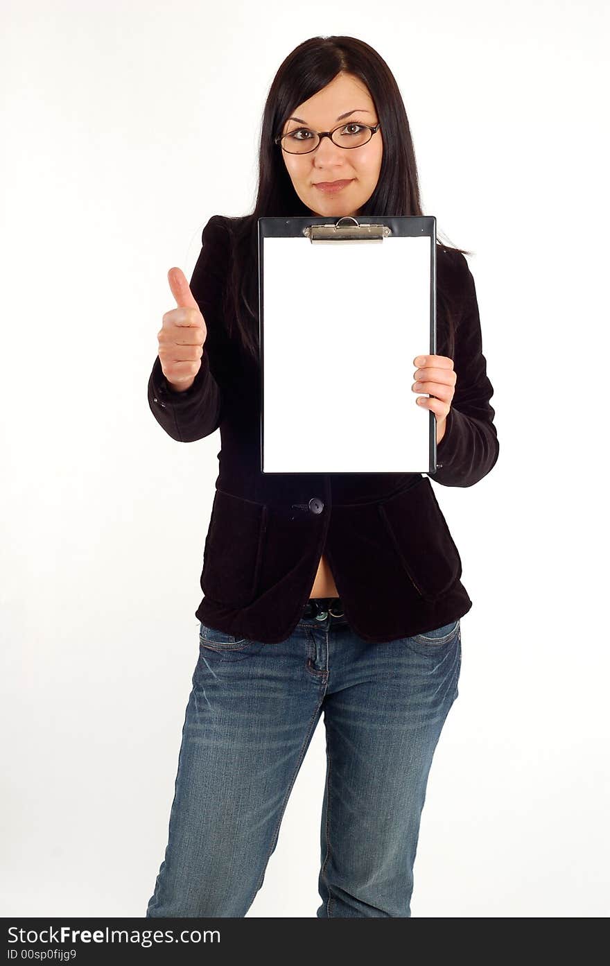 Woman holding a banner