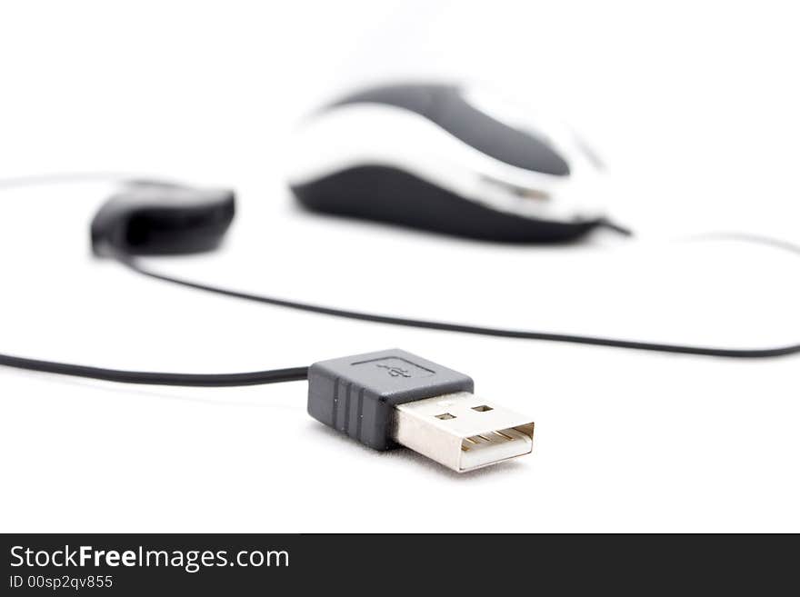 USB computer mouse on a white background. USB computer mouse on a white background