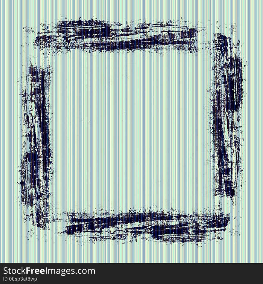 Vintage grunge frame in black strokes with  on a striped blue green wallpaper background