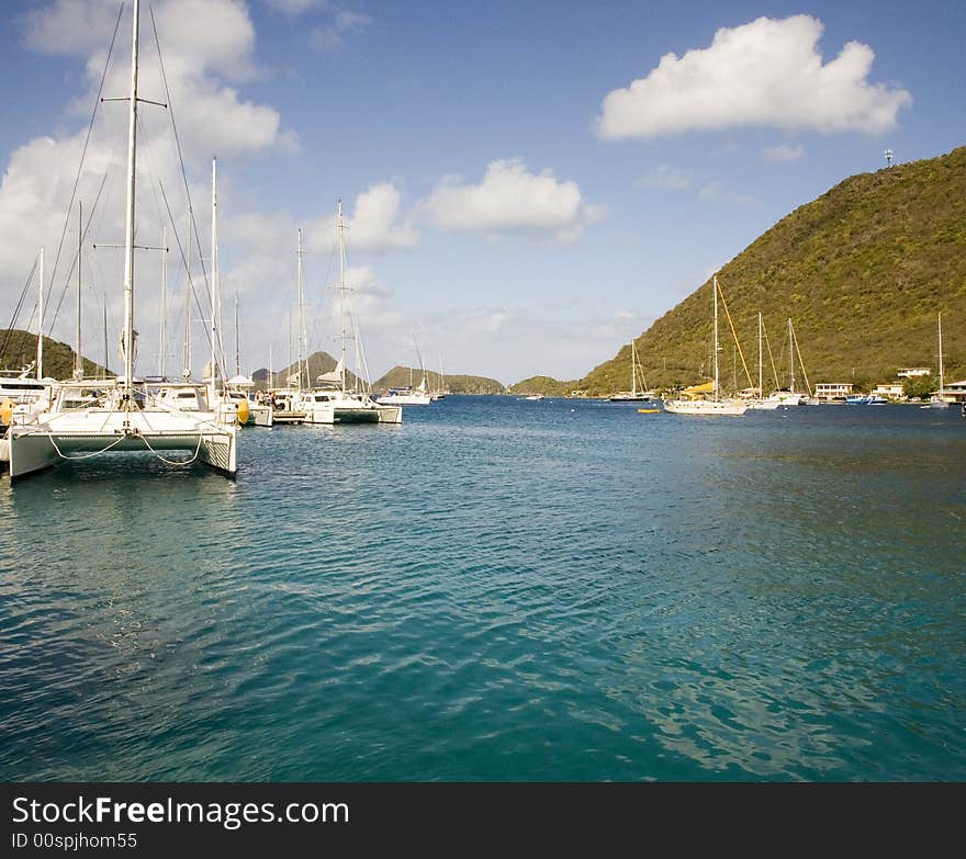 Several sailboats in a bay in the British Virgin Islands.