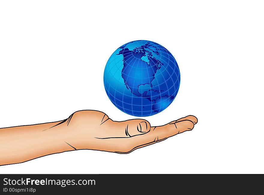 Hand And Blue World Globe