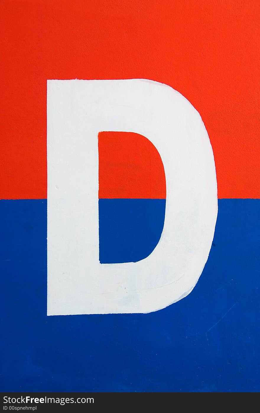 Letter D on the blue-red wall. Letter D on the blue-red wall.