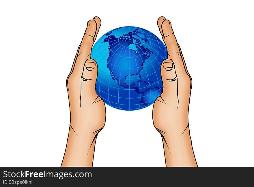 Hands and world globe 6 illustration