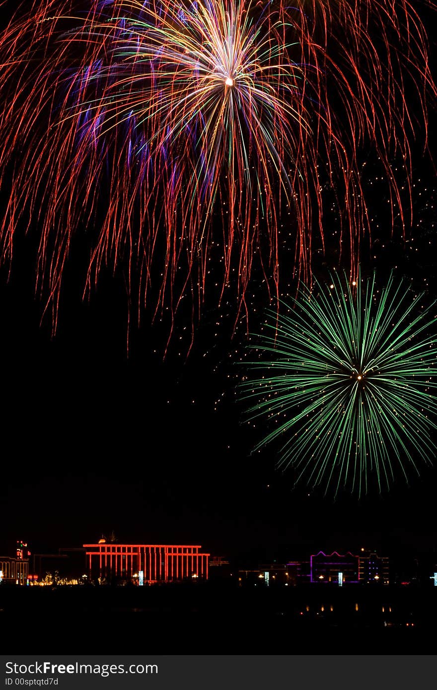 Abstract blowing color fireworks in the night sky. Abstract blowing color fireworks in the night sky