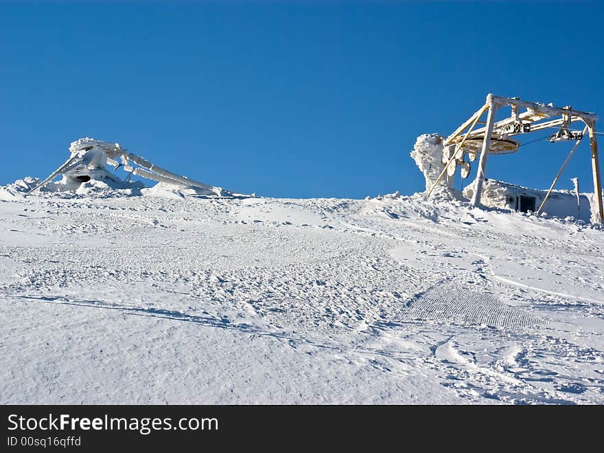 Elevator Facility Covered With Ice At The Top Of T