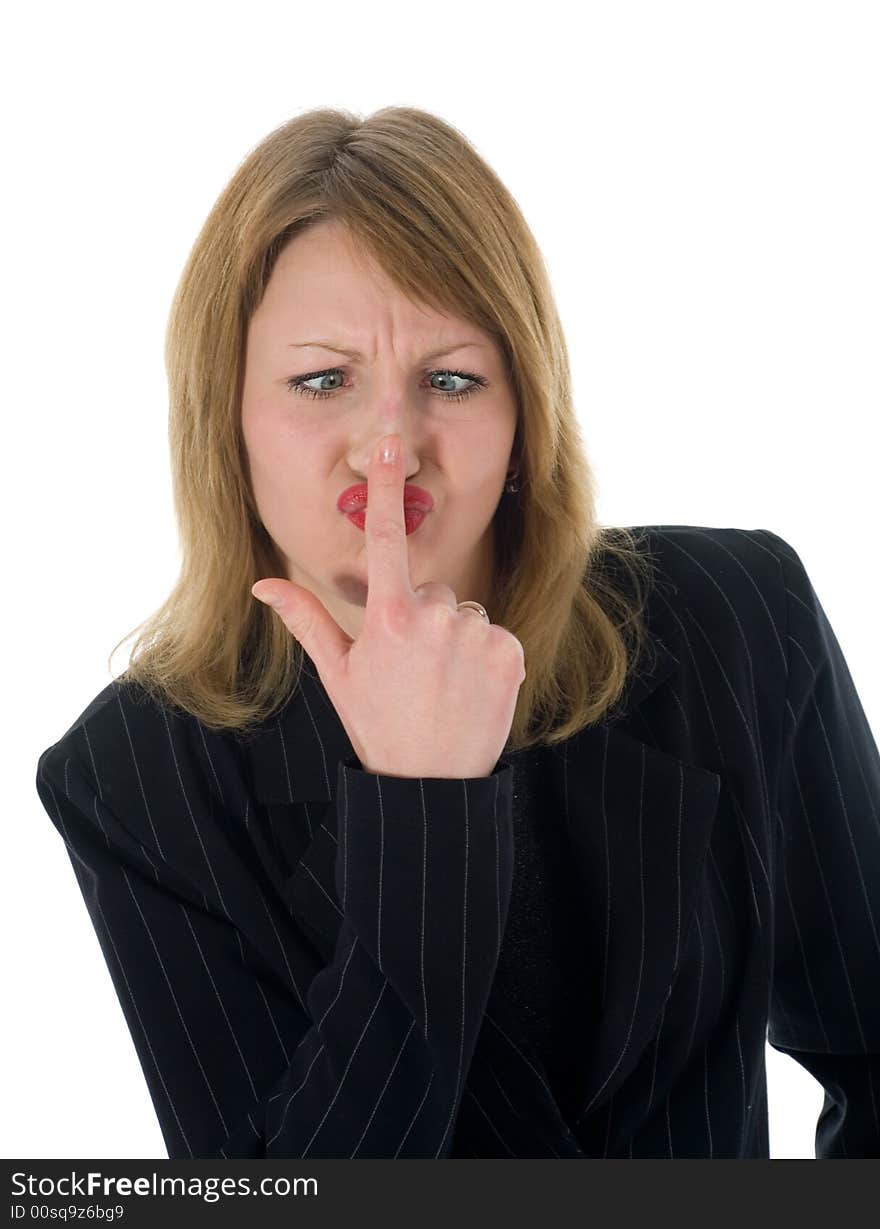 Expressive woman on white background