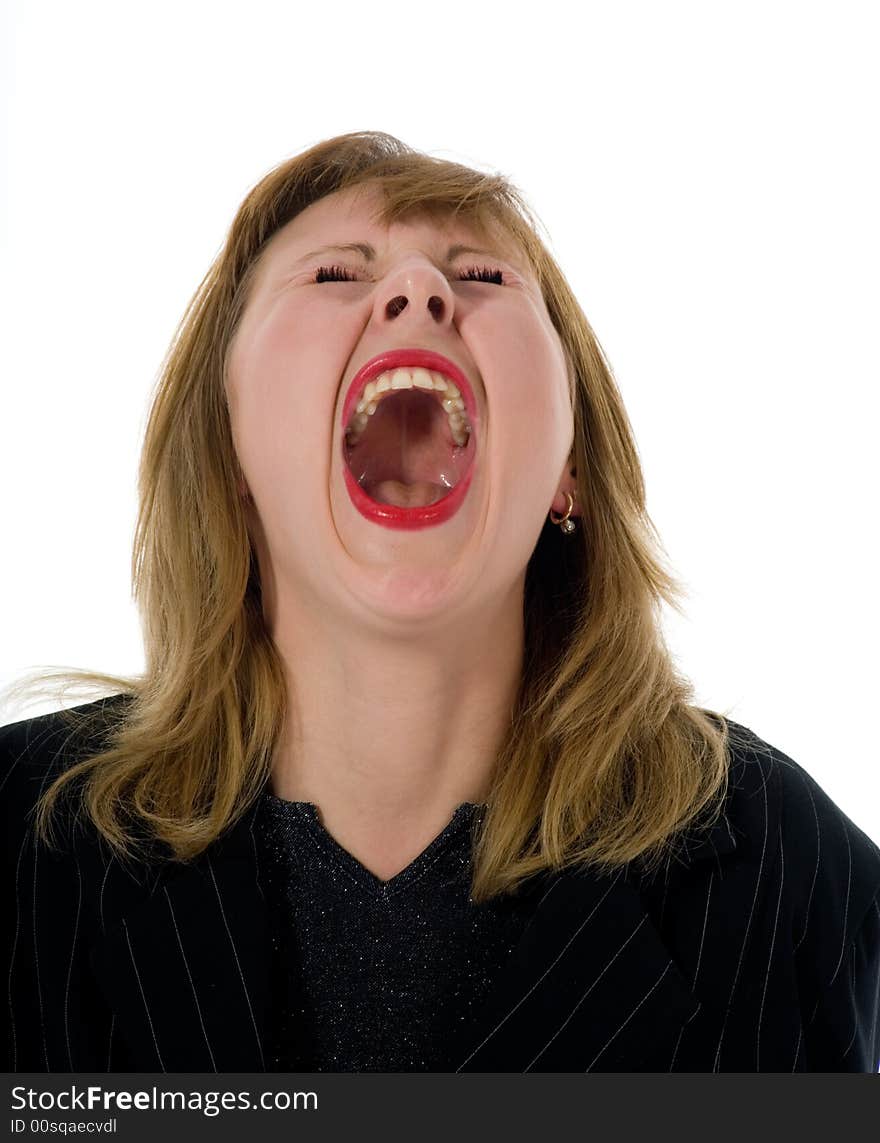 Expressive woman on white background