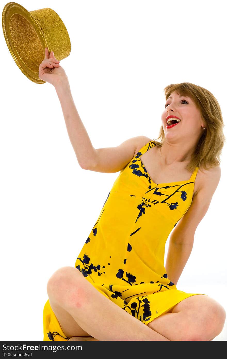 Expressive woman on white background