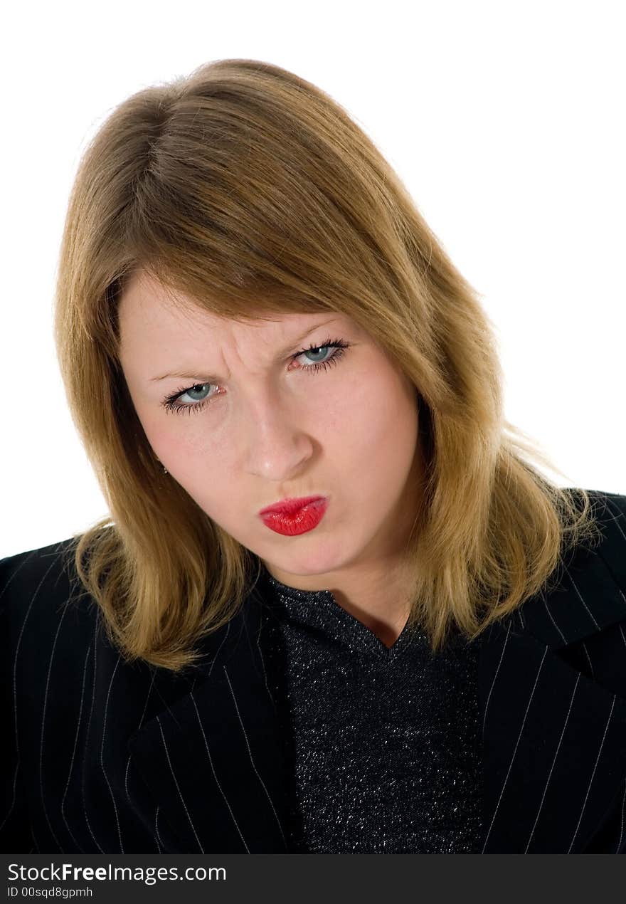 Expressive woman on white background