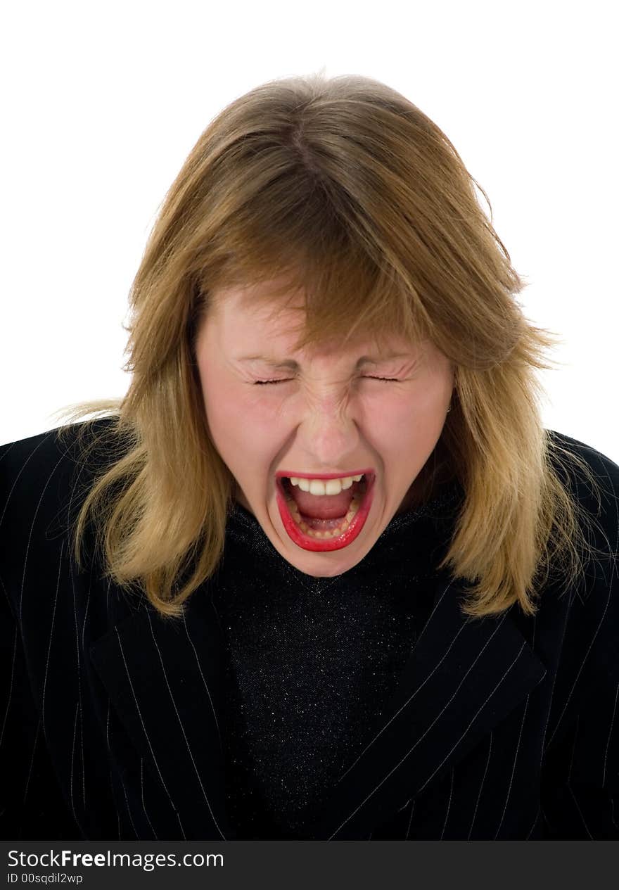 Expressive woman on white background