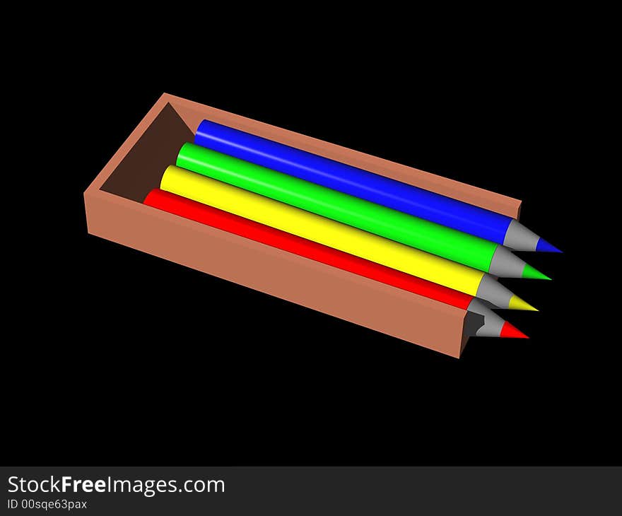 Box with color pencils laying on the table