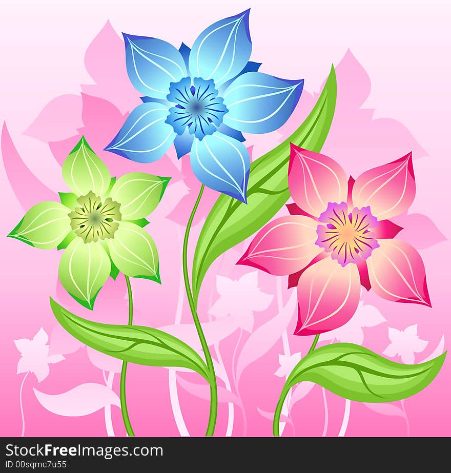 Illustration containing bouquet of flower decoration, background for card