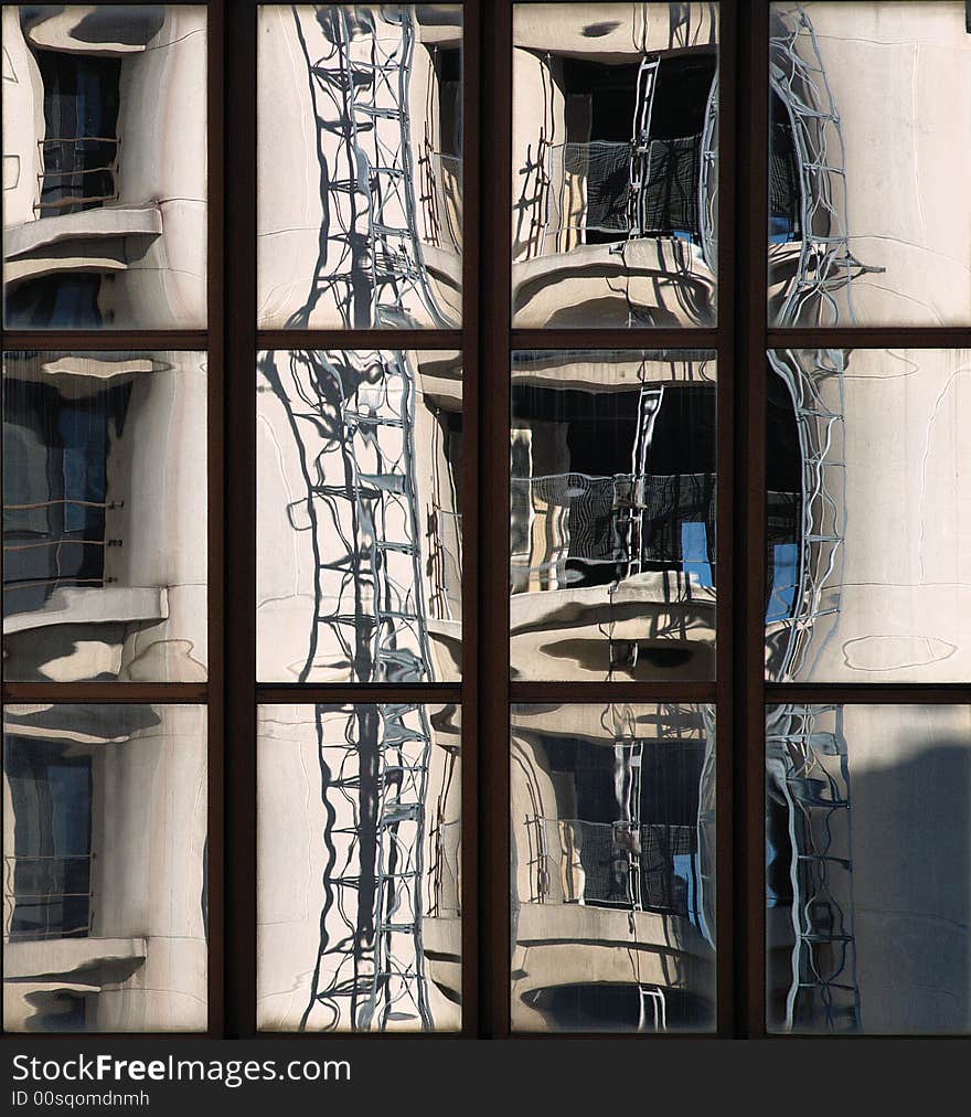 Office block under construction reflected in windows. Office block under construction reflected in windows