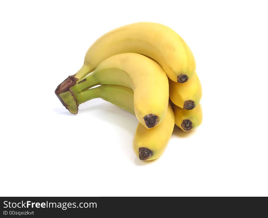 Fresh bananas on a white