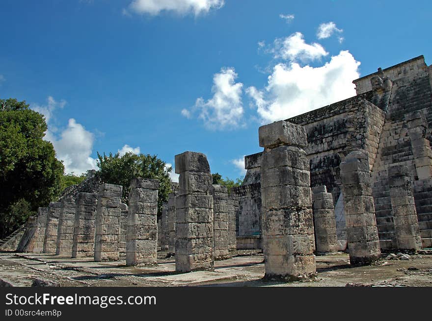 Mayan Hieroglyphics On Temple Columns