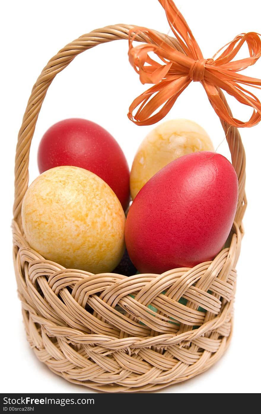 Easter basket with colored eggs. Easter basket with colored eggs.