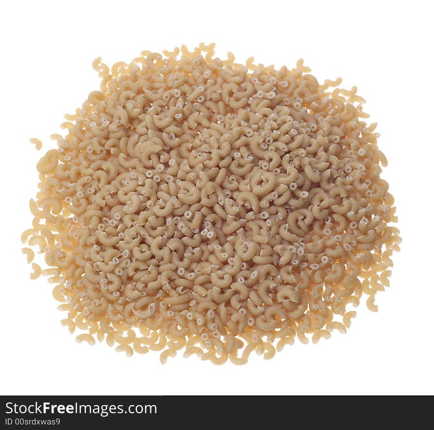 Whole wheat macaroni pasta isolated on a white background. Whole wheat macaroni pasta isolated on a white background