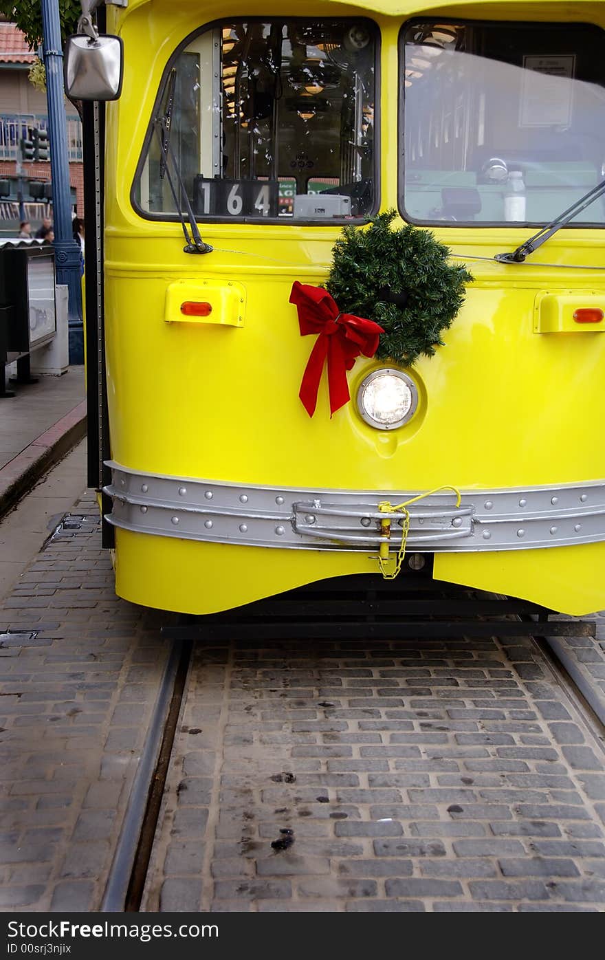 Old fashioned electric trolley car in San Francisco near Fisherman's Wharf.