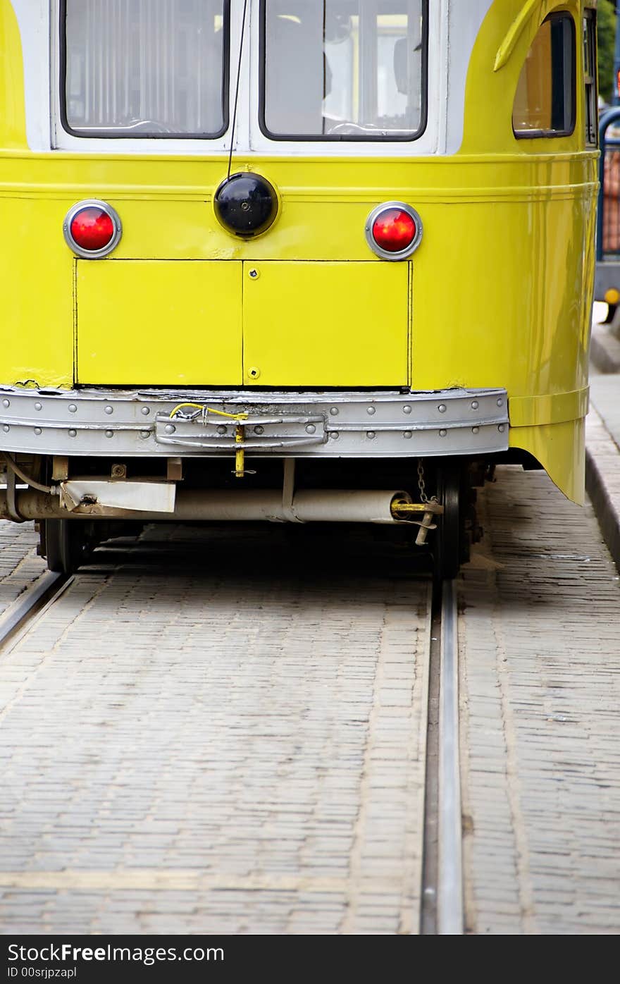 Old fashioned electric trolley car in San Francisco near Fisherman's Wharf.