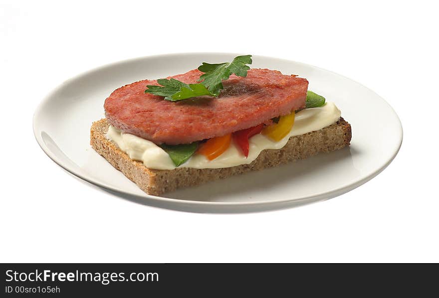 Sandwich with ham and mayonnaise. Sandwich with ham and mayonnaise