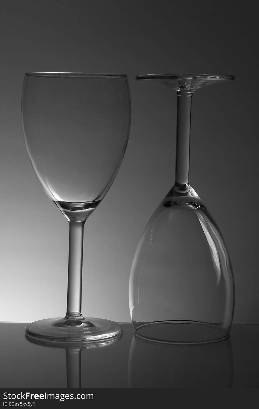 Monochrome Picture Of 2 Wine Glasses Upsidedown