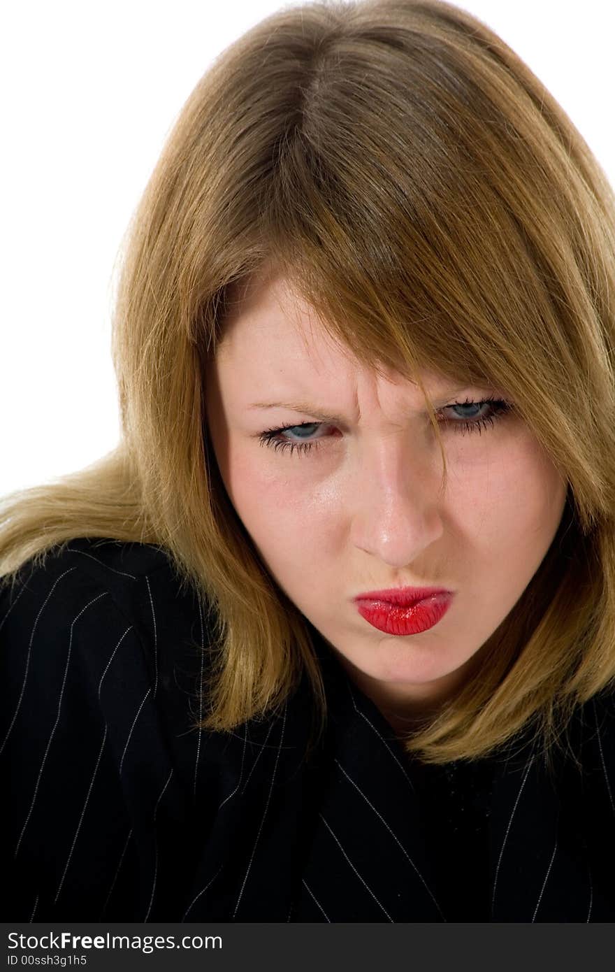 Expressive woman on white background