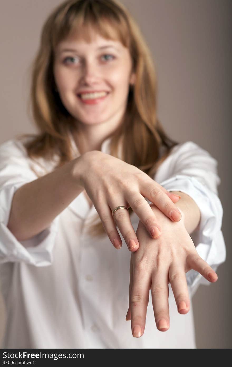 Woman in white shirt