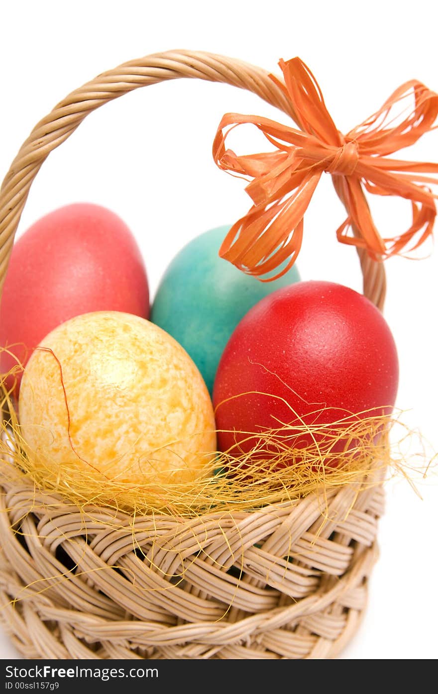 Easter basket with colored eggs. Easter basket with colored eggs.