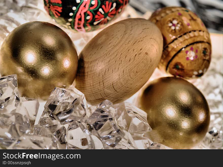 Polychrome easter eggs on the rocks