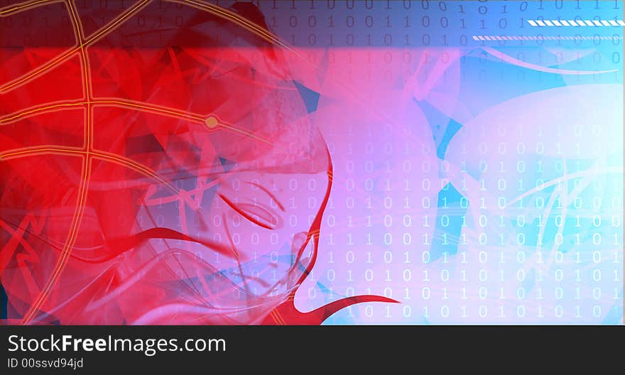 Abstract background with binary-codes, and abstract woman portrait. Abstract background with binary-codes, and abstract woman portrait.