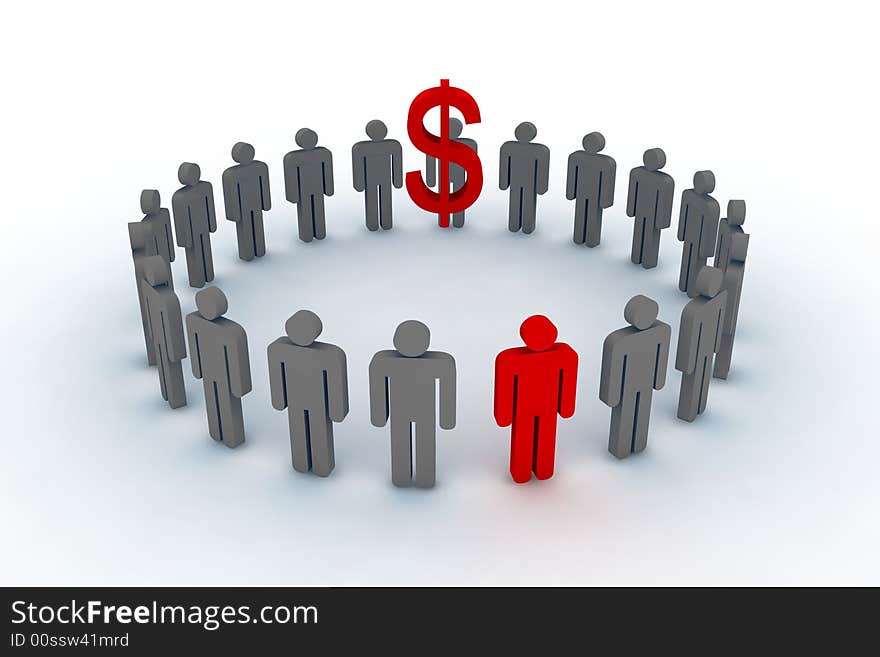 People in circle with dollar sign - 3d illustration