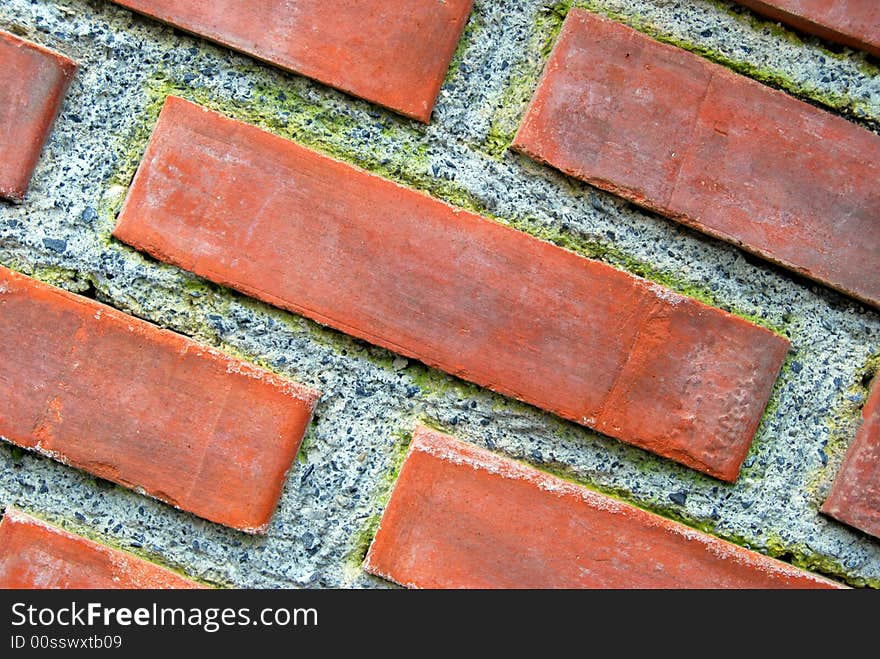 A red brick wall, close up