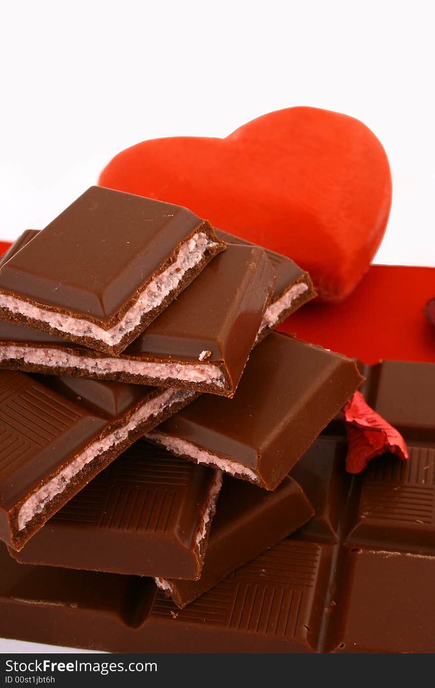 Chocolate and heart present in valentine's day