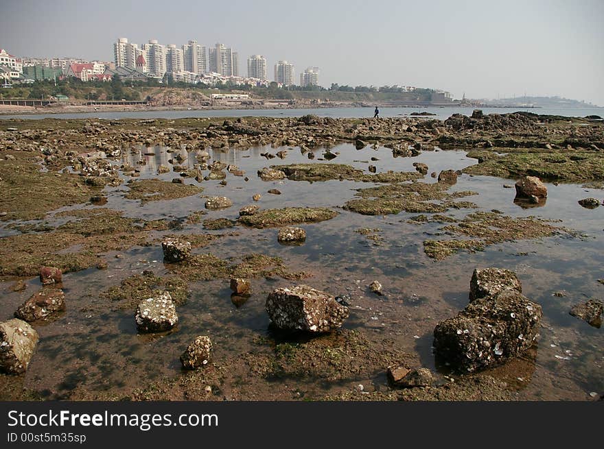 Coast near the city,which contains a lot of rocks