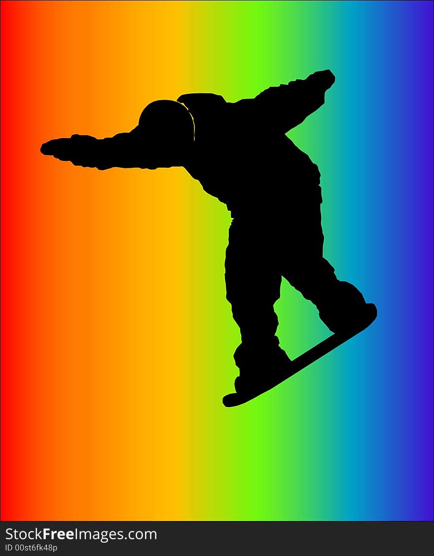 Snowskater flying on a background of a rainbow