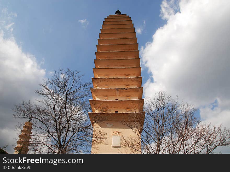 One of the three historic buddhist pagodas in Chong Sheng Temple, DA li, Yun nan, china, built in Tang Dynasty. One of the three historic buddhist pagodas in Chong Sheng Temple, DA li, Yun nan, china, built in Tang Dynasty