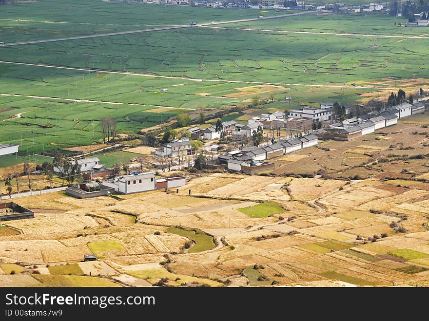 A overhead view of a countryside village in dali, yunnan, china