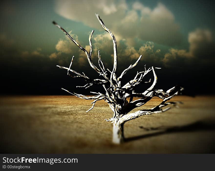 An image of a dead tree within a barren wilderness landscape. An image of a dead tree within a barren wilderness landscape.