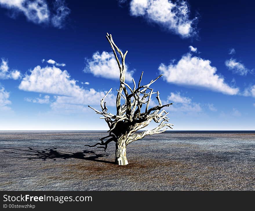 An image of a dead tree within a barren wilderness landscape. An image of a dead tree within a barren wilderness landscape.