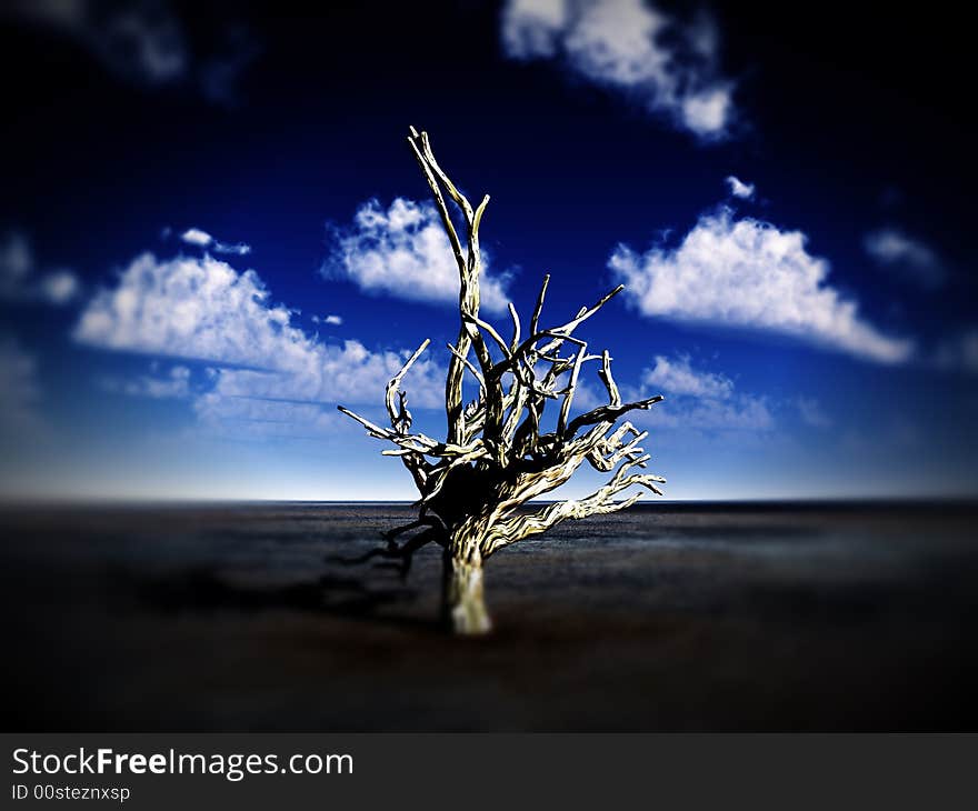 An image of a dead tree within a barren wilderness landscape. An image of a dead tree within a barren wilderness landscape.