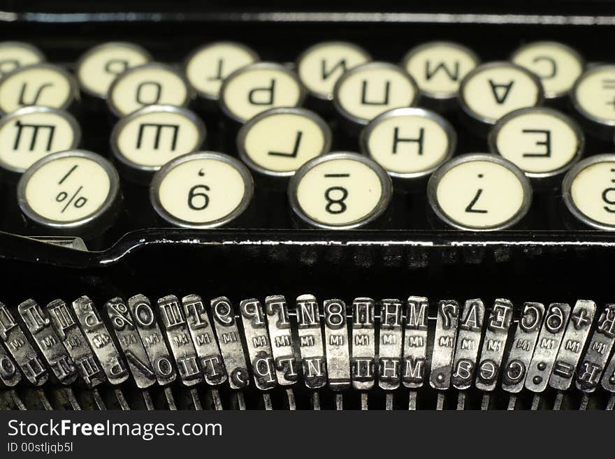 Old retro black cyrillic typewriter. Old retro black cyrillic typewriter