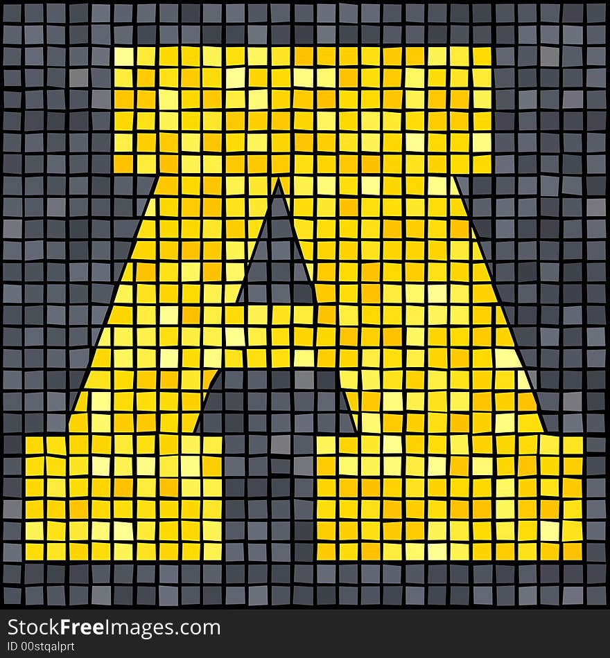 Yellow capital letter A compiled from mosaic. Yellow capital letter A compiled from mosaic