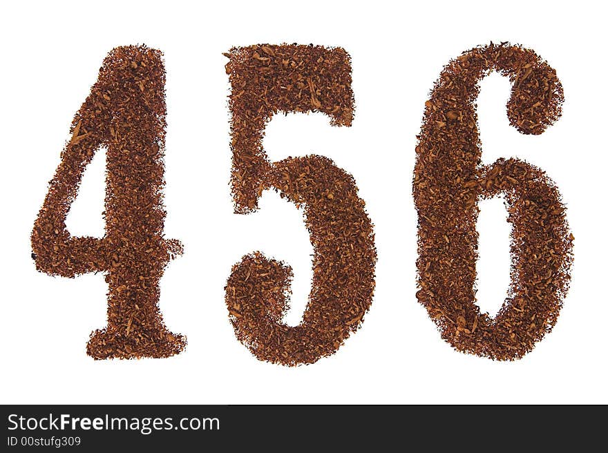 Tobacco numbers 456, white background isolated