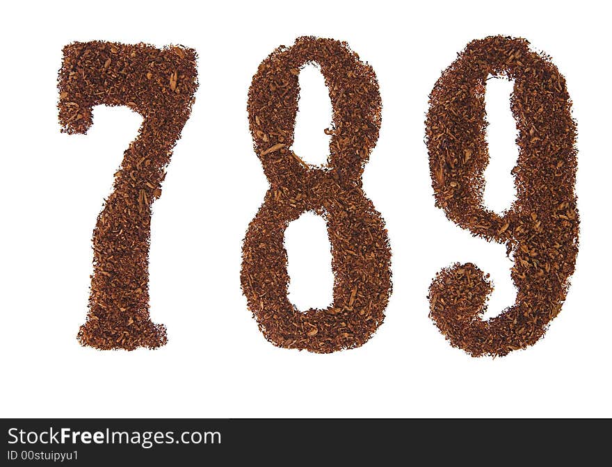 Tobacco numbers 789, white background isolated