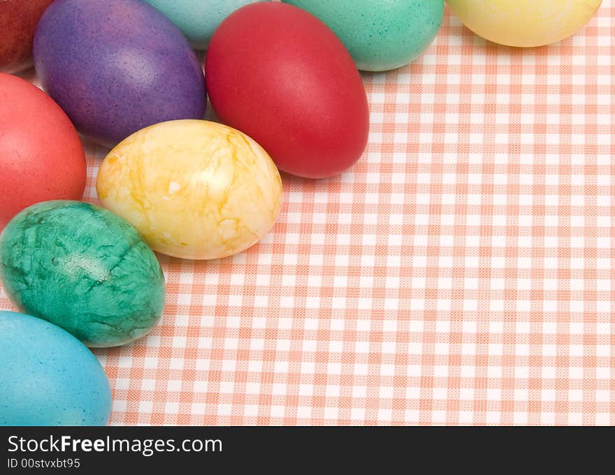 Easter eggs on a checkered cloth. Easter eggs on a checkered cloth.