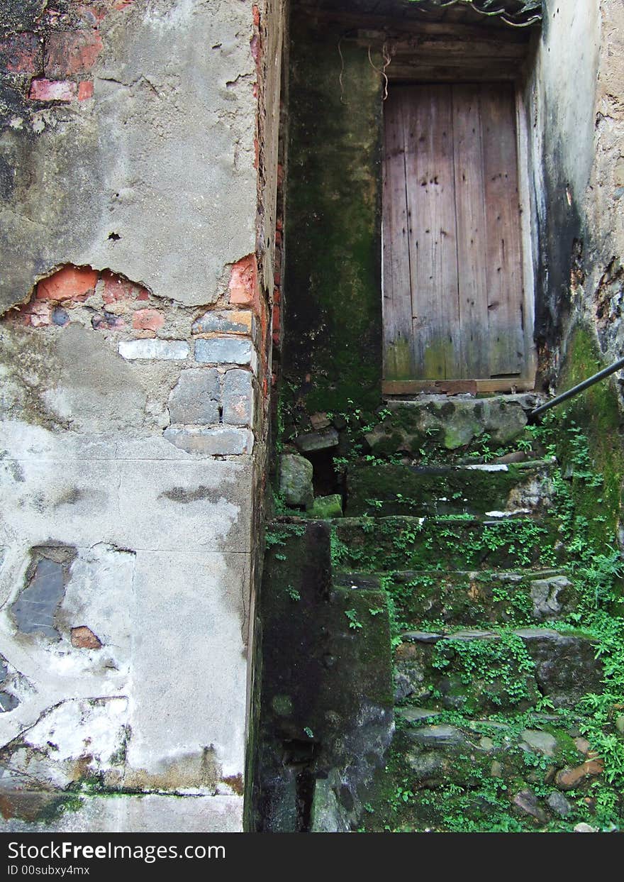 Brick Wall and Wood Door