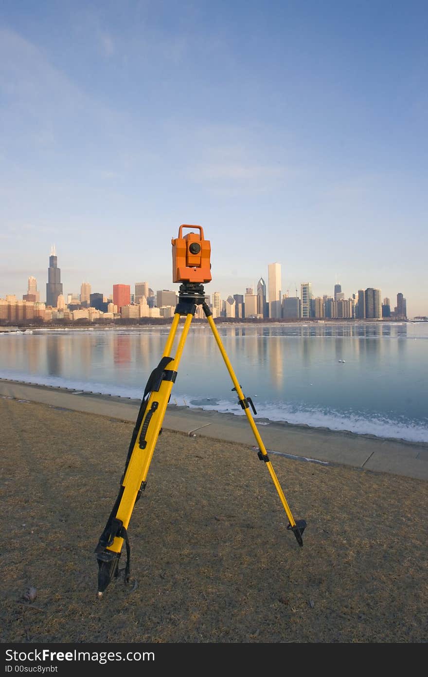 Theodolite set in downtown Chicago.