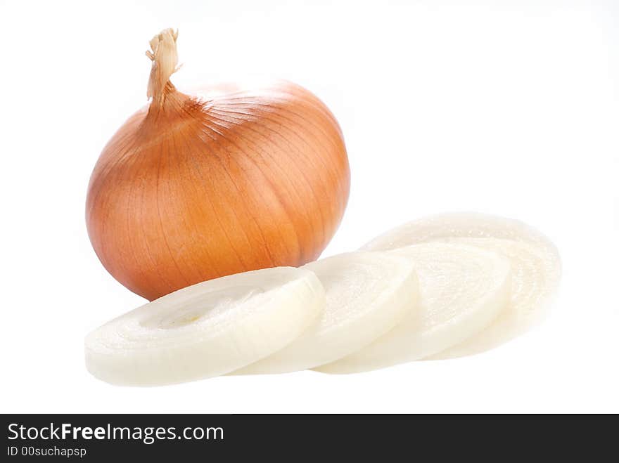 Onions on white background