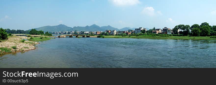 River, Town and Mountain