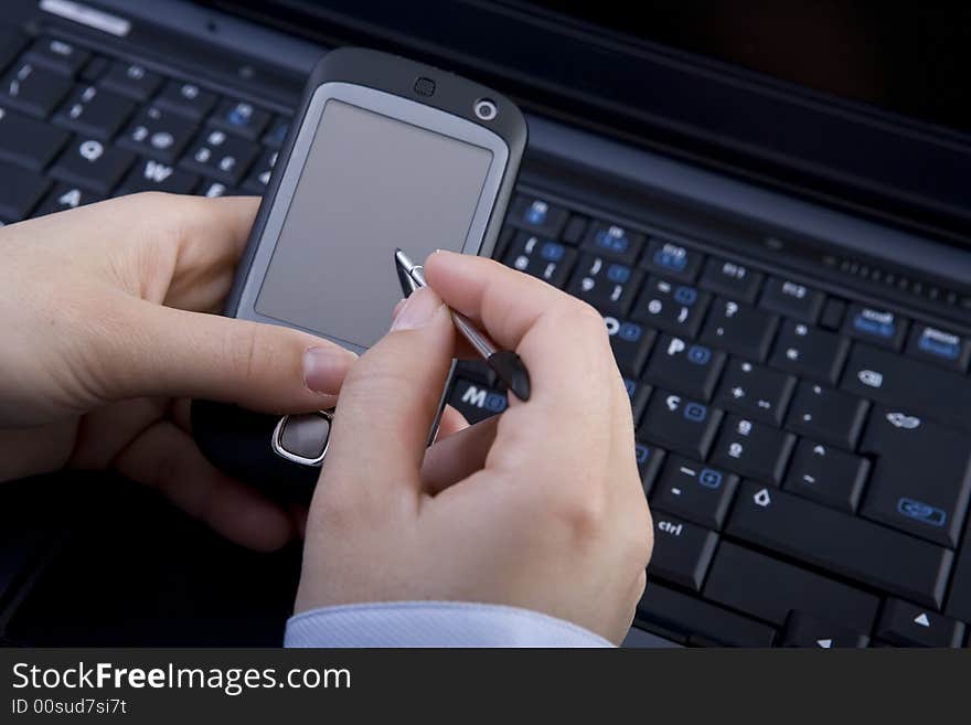 Businesswoman Holding Modern Mobile Pda Phone